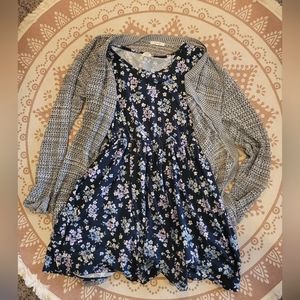 Get the whole look! Stretchy floral mini dress and lightweight crochet cardigan